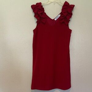 Chic Red Ruffle Shoulder Dress